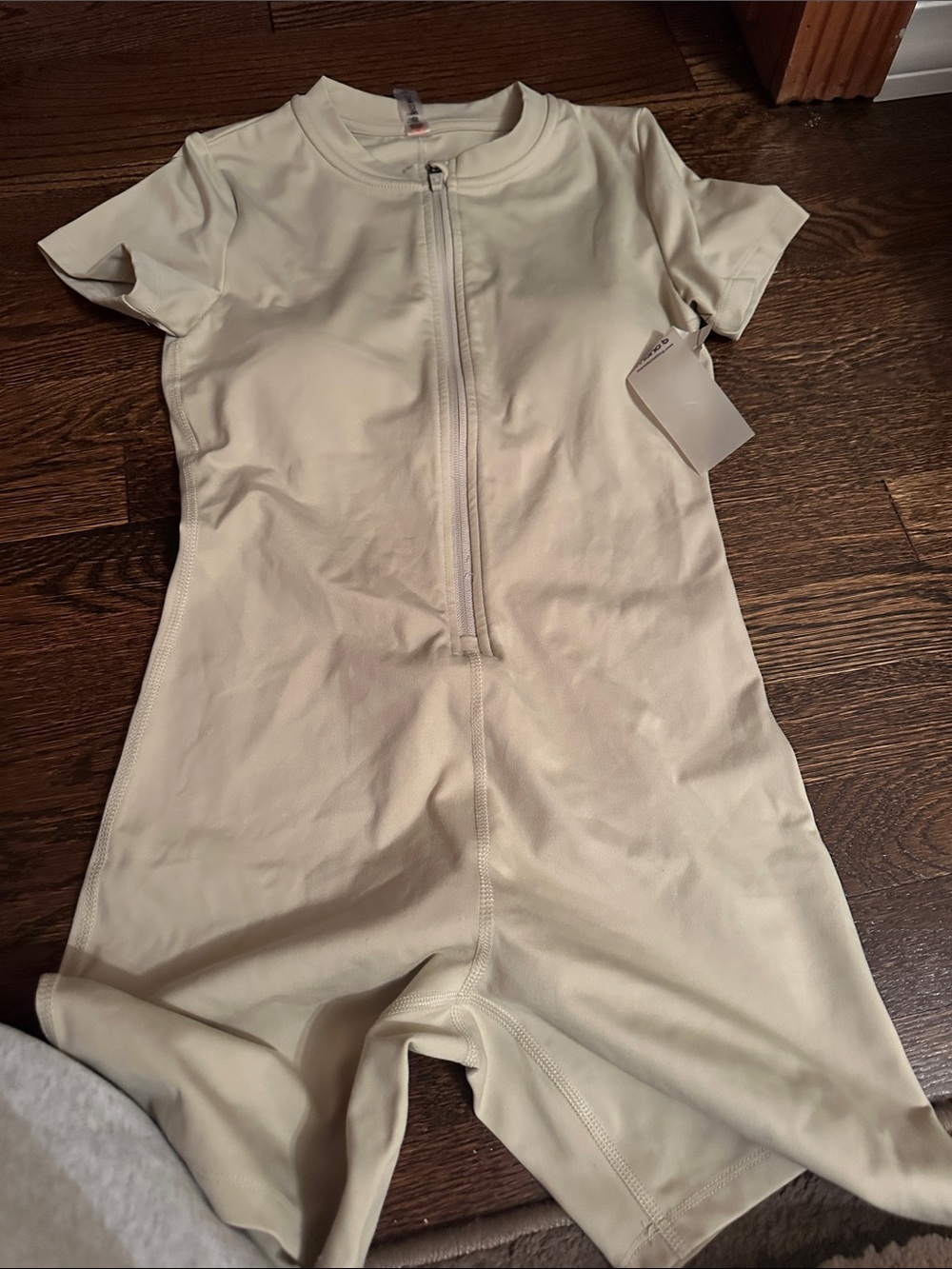 Womens Short-Sleeve One-Piece Romper in Cream